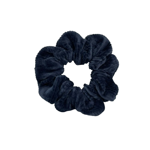 Donkerblauwe velvet strepen scrunchie