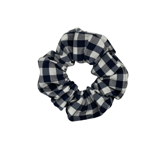 Donkerblauwe ruiten scrunchie