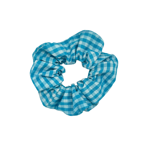 Blauw geruite scrunchie
