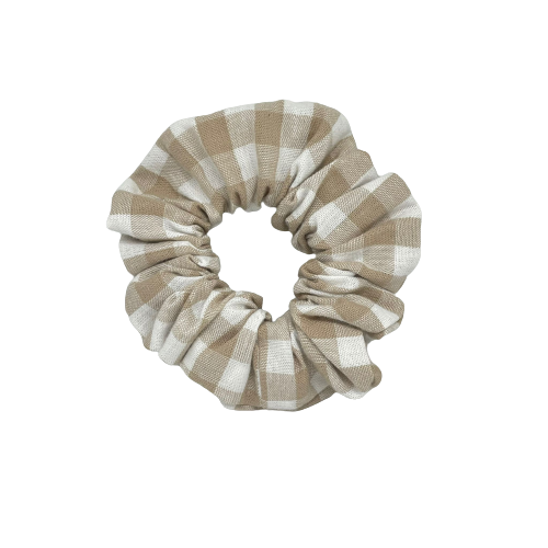 Beige ruiten scrunchie
